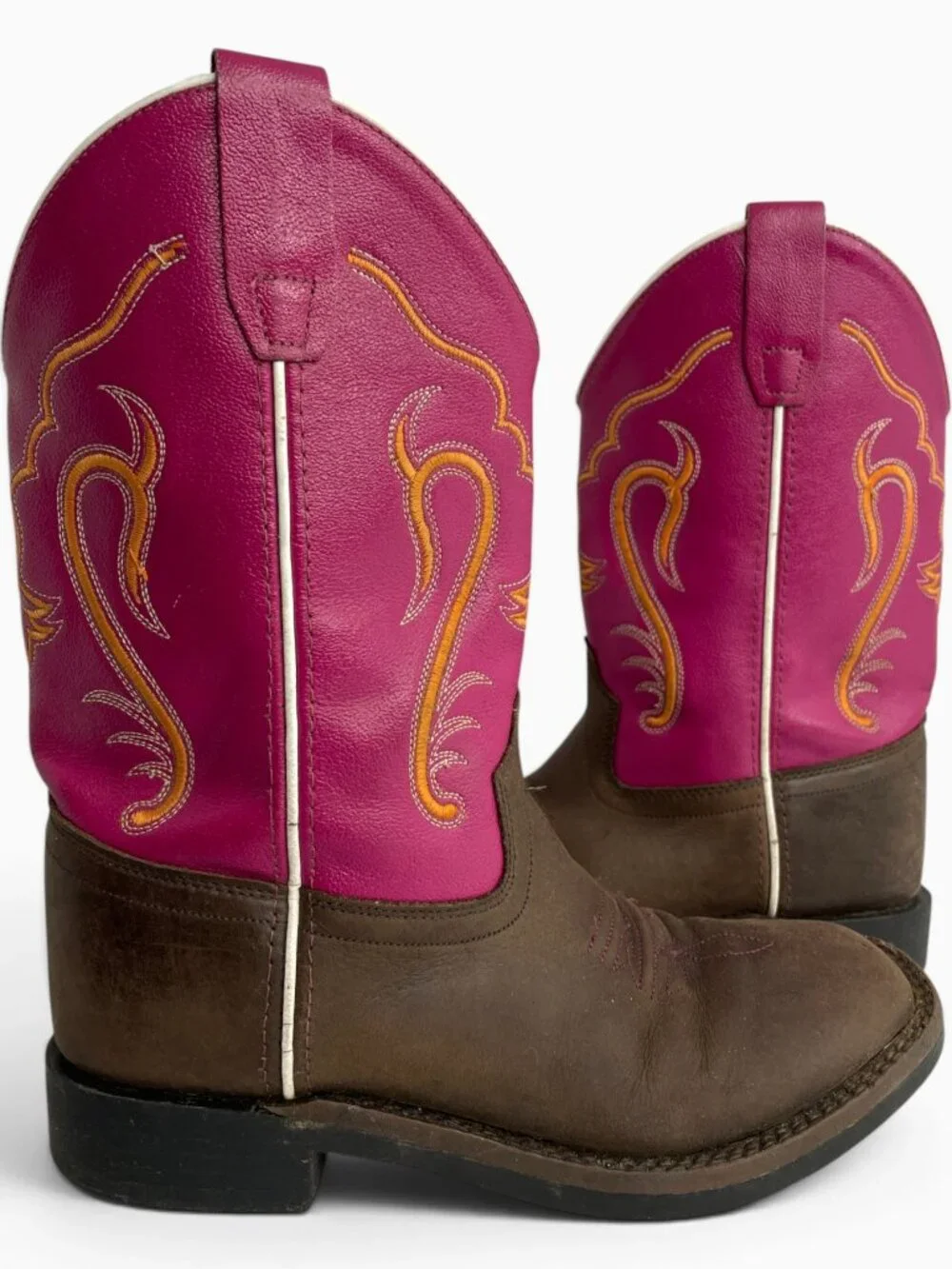 Old West Western Leather Pink Square Toe Cowboy Cowgirls Boots Girls Kids Size 3